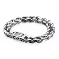 Pulsera cubana retro para hombre de acero inoxidable con grabados florales vintage - Estilo Grabado con Incrustación Negra Plateada (KB44060-D) / 21cm