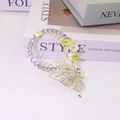 Golden rhinestone hair claw clip with white flowers and butterfly detail for elegant buns - F0451 Gold White Butterfly Flower