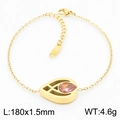 Bracelet chaîne dorée avec pendentif goutte en verre rose et fermoir mousqueton - Bracelet Or