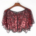 Elegant red and black sequin mesh shawl shrug for evening gowns on a wooden hanger - Black Red