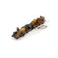 Detailed view of handmade alligator hair clip with tiger eye natural stone and silver wire - Tiger Eye