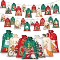 Set of 24 Christmas advent calendar linen drawstring bags with festive holiday patterns - Advent Calendar Style 01