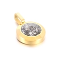 Ciondolo tondo moderno in acciaio inossidabile dorato con intarsio in pietra minerale - Nero Grigio Stellato Glitterato Base Oro (KP100726-K)