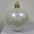 Inflatable pearl white Christmas ball decoration with gold embossed top and hook - Pearl White