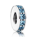 Silver bead charm with blue square rhinestones and detailed pavé settings - Blue/Silver