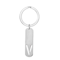 Polished silver stainless steel keychain featuring a hollowed-out letter V pendant tag - Letter V