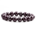 Classic 10mm deep purple shell pearl bead bracelet with glossy finish on white background - Purple