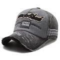 Vintage gewassen denim baseballpet met 1969 Kingston borduursel en distressed details - Zwart