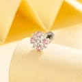 Silver flower stud earring with pink and clear zircon stones and screw back closure - Pink Flower Double Head Screw Ear Bone Stud (Single Piece)(A-446)