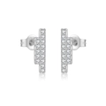 S925 sterling silver rectangular bar stud earrings with sparkling cubic zirconia inlay - 925 Silver / Platinum