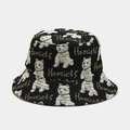 Close-up of black bucket hat with white dog jacquard patterns and Hamiets embroidery - M (56-58cm) / Black Dog Pattern