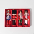 Set of four 13cm glitter wooden nutcracker soldier figurines in a red gift box - Blue Flag (4PCS Set)