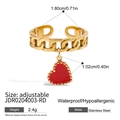 Adjustable gold chain ring with red heart pendant in high quality stainless steel - Red Enamel Heart Charm Ring