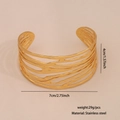 Bracelet manchette fleuri évidé en acier inoxydable doré avec texture organique - Motif Ajouré Fluide Irrégulier (3#)
