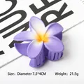 Purple Plumeria hair claw clip with 7.5cm floral design and elegant yellow center - Purple
