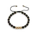 Beaded adjustable bracelet with black cylinder stones and gold-plated zircon charms - 389 Black Gold