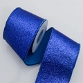 Sparkling dark blue glitter Christmas ribbon roll for festive DIY gift wrapping - 6.3cm / Aquamarine