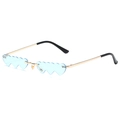 Lunettes de soleil sans monture en forme de cœur avec verres bleus et branches dorées - Monture Dorée Verres Bleu Transparents