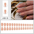 Glossy nude pink short almond press-on nails with 24-piece full set sizing display - Glossy Nude Style (LHSD-28)