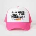Cappello trucker in rete rosa e bianca con stampa grafica hotdog Just Here For The Wieners - Rosa Rossa