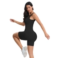 Black ribbed seamless athletic bodysuit featuring a slim fit and stretchy yoga shorts - XS / Top And Bottom / Black