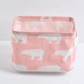 Pink cotton linen folding storage basket with white polar bear print and fabric handles - Pink Polar Bear