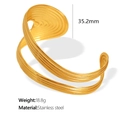 Bracciale rigido in acciaio inossidabile dorato con trama a spirale e design scavato - 35.2mm / Oro