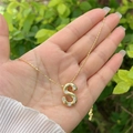 Polished 18K gold plated S letter balloon pendant necklace with crystal stones - 18K Gold / Gold S
