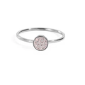 Minimalist silver stainless steel ring with a round pink zircon pavé setting - US5 / October Light Rose - Steel Color