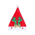 Dettaglio cappello di Natale in velluto rosso con corna verdi e fiocco dorato - M (56-58cm) / Stile Corna Verdi / Verde