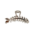Elegante pinza para el cabello de metal plateado con diseño de espina de pez brillante - Plateado
