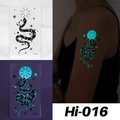 Luminous blue snake tattoo sticker with mystical moon and sun patterns for music festivals - Hi-016 (Snake & Moon)