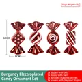 Set of 4 burgundy electroplated candy ornaments with diverse patterns for Christmas decor - 18cm Electroplated Burgundy Candy Set (4 Pcs)