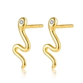 Goldene S925 Sterling Silber Schlangen Ohrringe mit weißen Zirkonia Akzenten als Paar - Ohrstecker-Stil/Paar / Goldene Schlangen-Ohrstecker