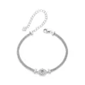 S925 Silberarmband mit rundem Moissanit und Herzanhänger in feiner Netzoptik geflochten - 0,5 Karat Moissanit Stil (Mit Zertifikat) (MSB015)