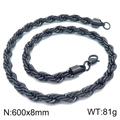 Black stainless steel rope chain necklace for men and women, 600x8mm size with lobster clasp - 8mm 60cm (KN228899-Z)