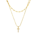 Gold double-layered necklace with a shimmering letter T pendant set with white zircons - Gold - Letter T