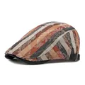 Béret rétro à rayures avec motif floral jacquard et sangle arrière réglable - Réglable / Orange