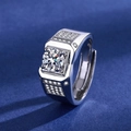 Silver moissanite ring for men featuring a wide band and sparkling round center stone - Men's [1 Carat] Ljz-136 / Adjustable Open