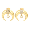Vintage crescent moon stud earrings with gold plating and paved zircon crystals - Gold