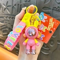 Portachiavi con coniglio meccanico rosa e giallo con cinturino in silicone LOVELY - Ciondolo Coniglio Meccanico a Blocchi di Colore Rosa