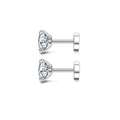 Paire de boucles d'oreilles en acier argenté avec zircons ronds sertis à quatre griffes - Dos Vissé Plat / 2mm Couleur Acier avec Zircon Blanc (Unique)