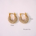 Detail view of 17mm gold stainless steel hoop earrings with cubic zirconia and dimensions - White Zircon