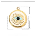 Maßzeichnung des 15x17mm Evil Eye Anhängers aus Goldstahl und Emaille mit Abmessungen - Rund Emaille Blaues Auge