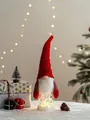 Gnomo di Natale a strisce rosse e grigie da 53cm con luci LED e barba bianca di peluche - 53x13cm / Gnomo Babbo Natale Cappello Rosso