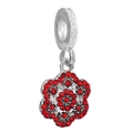 Red rhinestone flower pendant bead with silver ring for DIY personalized bracelets - Red Six-petal Flower Charm (Rhinestone Inlaid)
