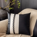 Luxury black faux leather and white textured fabric pillow cover with chain detail - Black New Style 01 Pillow Cover