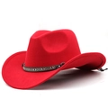 Classic red wool felt western cowboy hat with black and white geometric patterned band - Red