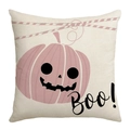 Halloween Kissenbezug in Leinenoptik mit rosa Kürbis und 'Boo!'-Aufdruck in quadratischer Form - Rosa Kürbis Boo Stil (XM305-3)