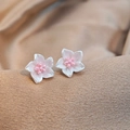 Chic flower stud earrings with white and pink gradient petals and beaded centers - No.61 Gradient Pink White Flower (XXX6702)